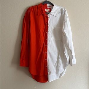 Anthropologie Maeve Red/Orange and White Button Down